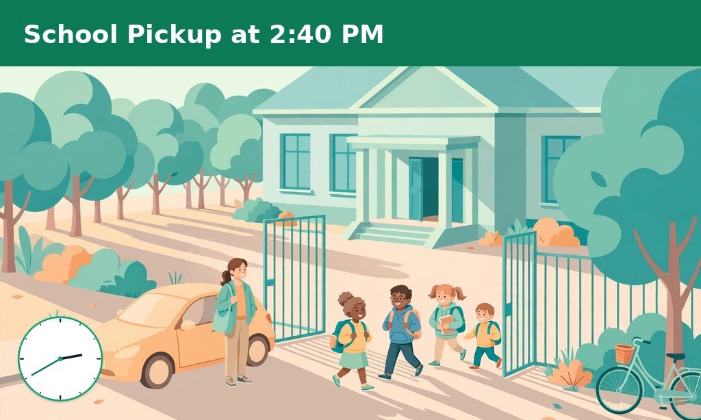 Children with backpacks leaving a school gate while a parent waits by a car